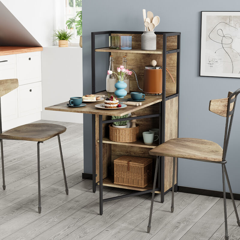 Vicco – Bureau enfant pliant chêne rustique 57x30cm – Structure métallique robuste – Système de rangement à plusieurs niveaux – Table 2 en 1