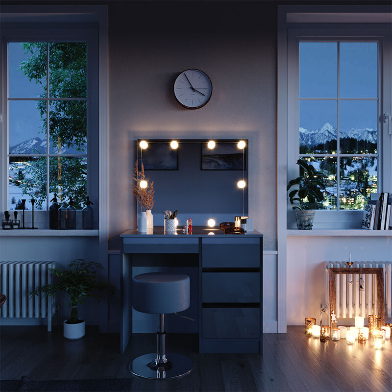 Schminktisch Sherry, Grau, 90 Cm Mit Led Beleuchtung Und Hocker Vicco