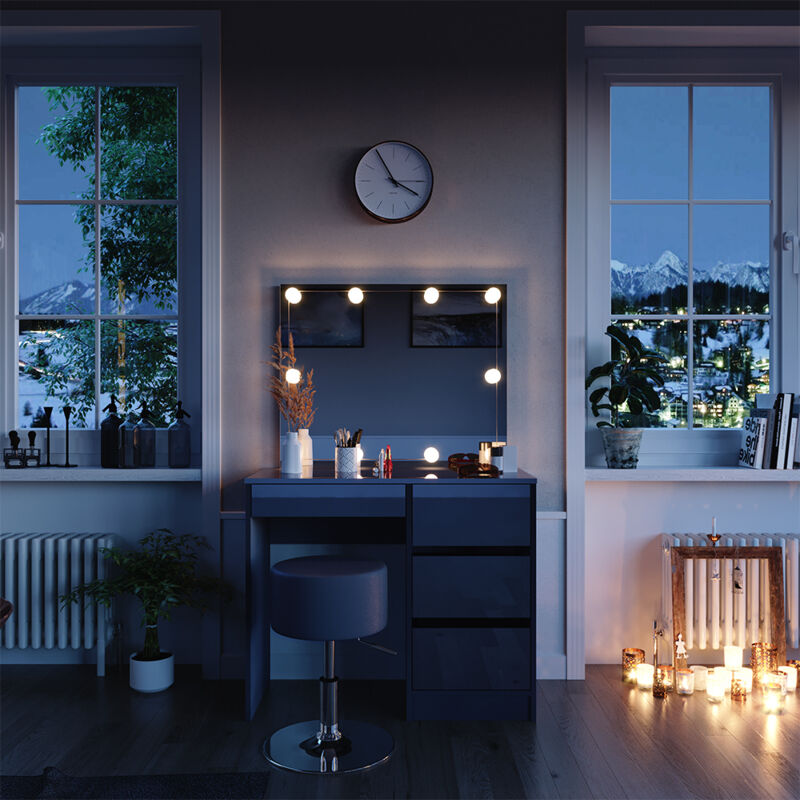 Schminktisch Sherry, Anthrazit, 90 Cm Mit Led Beleuchtung Und Hocker Vicco