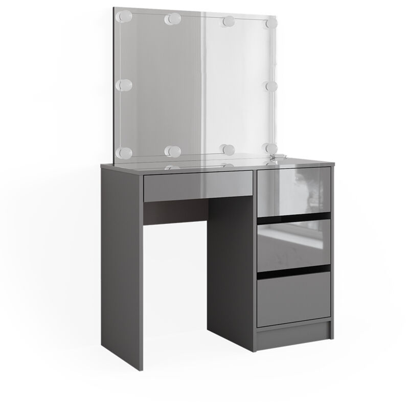 Vicco - Coiffeuse Sherry, Gris, 90 cm avec éclairage led et tabouret