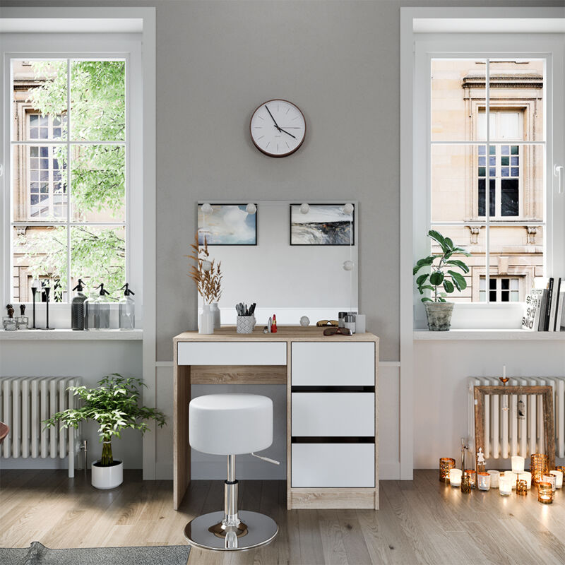 Vicco - Coiffeuse Sherry, Sonoma, 90 cm avec éclairage led et tabouret