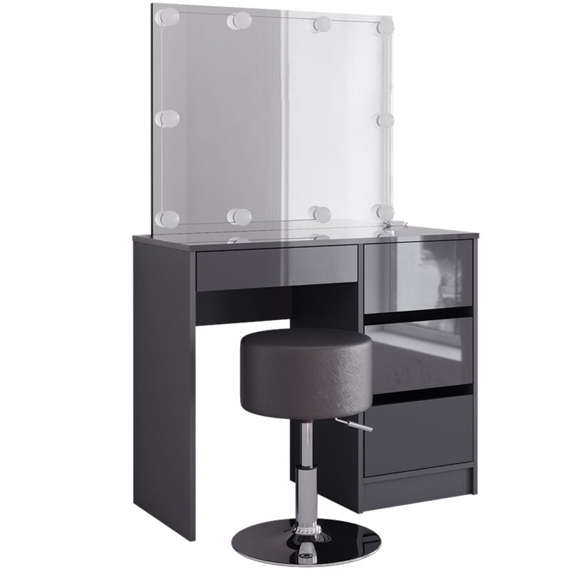 Vicco - Coiffeuse Sherry, Anthracite, 90 cm avec éclairage led et tabouret