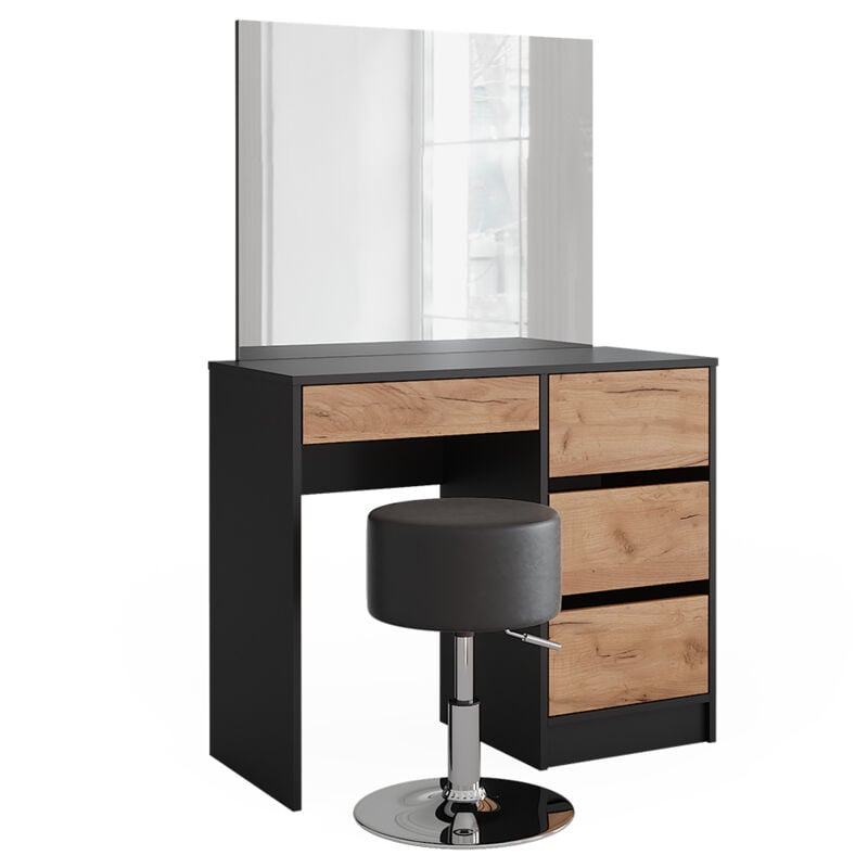 Vicco - Coiffeuse Sherry, Anthracite/chêne doré, 90x75cm avec miroir & tabouret