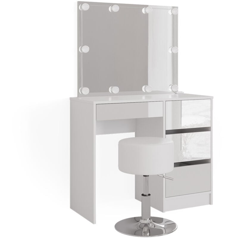 Vicco - Coiffeuse Sherry, Blanc, 90 cm avec éclairage led et tabouret