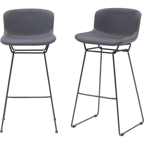 MMT Bar Stools Set of 2, Grey PU Leather, Sleigh Legs & Retro Style for Breakfast Bar, 47.5x50.5x99.5 cm (Grey)
