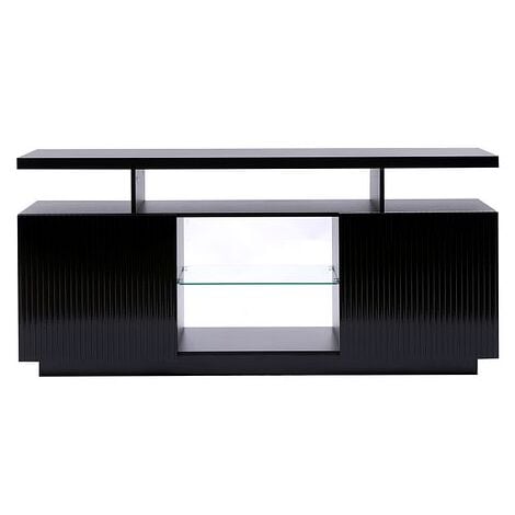 MMT FURNITURE DESIGNS LTD MMT Black TV Stand, 130cm with Fluted Doors, Cupboards, Open Storage, Soundbar Shelf for TVs Up to 65"