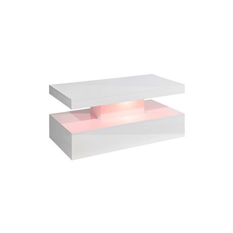 MMT White Gloss Tiffany Coffee Table with LED RGB remote control Light 100cm x 50cm x 39cm rectangle coffee table -