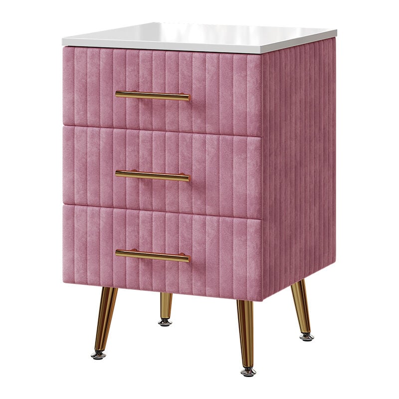 Vicco - Table de chevet Velia, Rose, 41x62cm avec 3 tiroirs