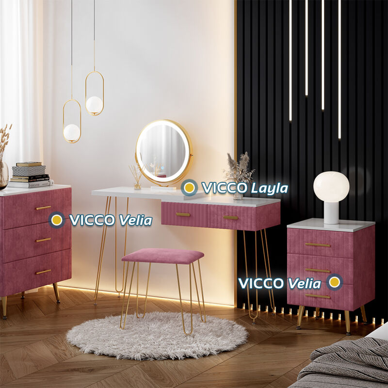 Nachttisch Velia, Rosa, 41 X 62 Cm 2er Set, Vicco