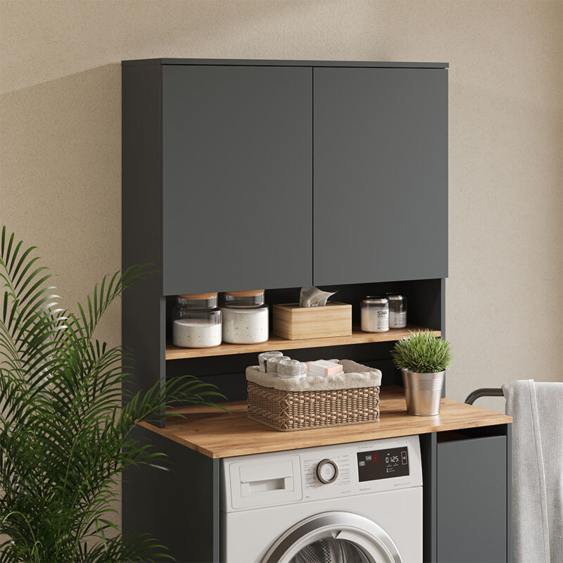 Vicco - Armoire machine à laver Viktor, Anthracite/chêne doré, 93.6x100.4cm