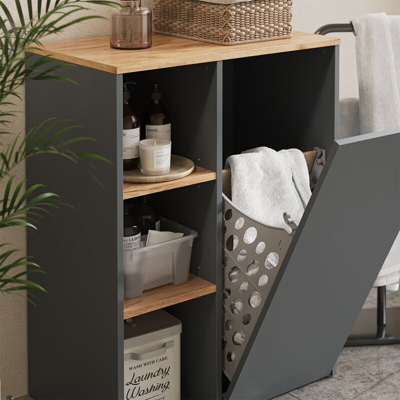 Vicco - Armoire de salle de bain Viktor, Anthracite/chêne doré, 68x88.2cm avec des étagères ouvertes