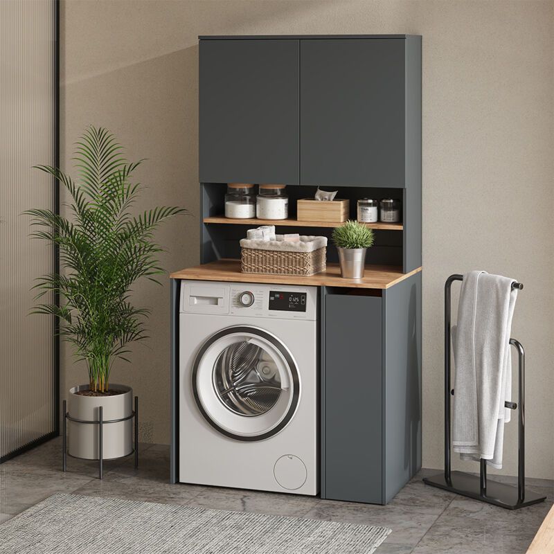 Vicco – Armoire pour machine à laver 93.6x88.2cm – Anthracite/chêne doré – 2 étagères – Panneau de particules 16mm facile à entretenir