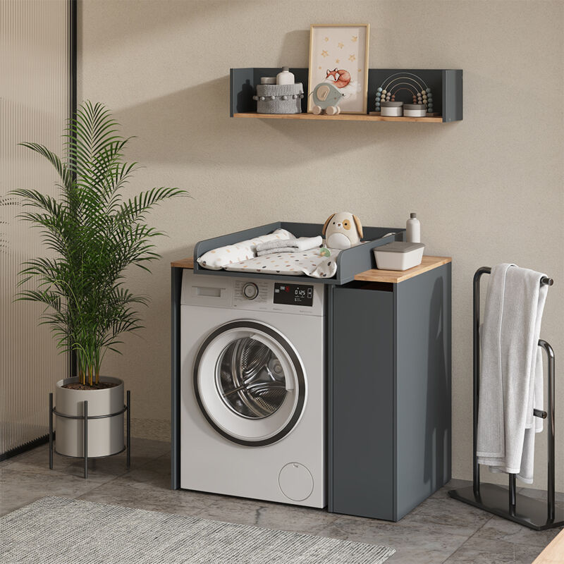 Armoire machine à laver Viktor, Anthracite/chêne doré, 93.6x88.2cm 2 pièces avec matelas à langer, Vicco