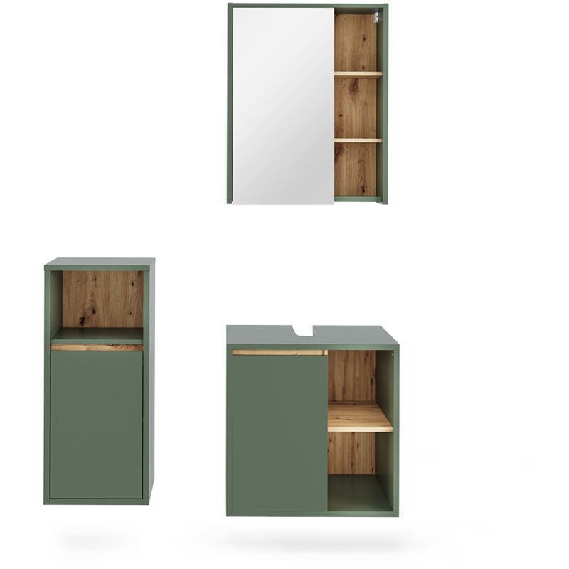 Ensemble de meubles de salle de bains Viola, Vert/Artisan, 3 pièces, Vicco