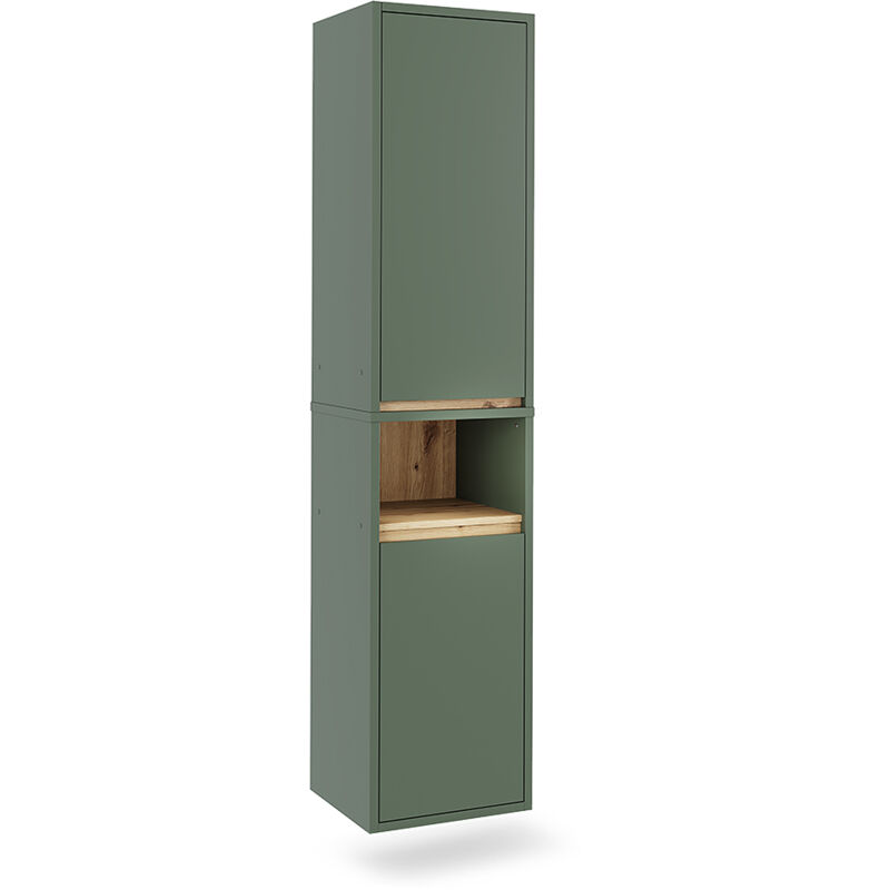 Meuble salle de bain Viola, Vert/Artisan, 38x170cm avec 2 portes, Vicco