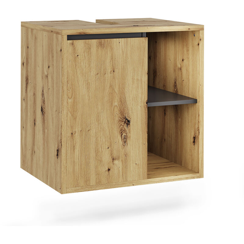 Meuble vasque simple Viola, Artisan/gris, 60x60cm avec des étagères ouvertes, Vicco