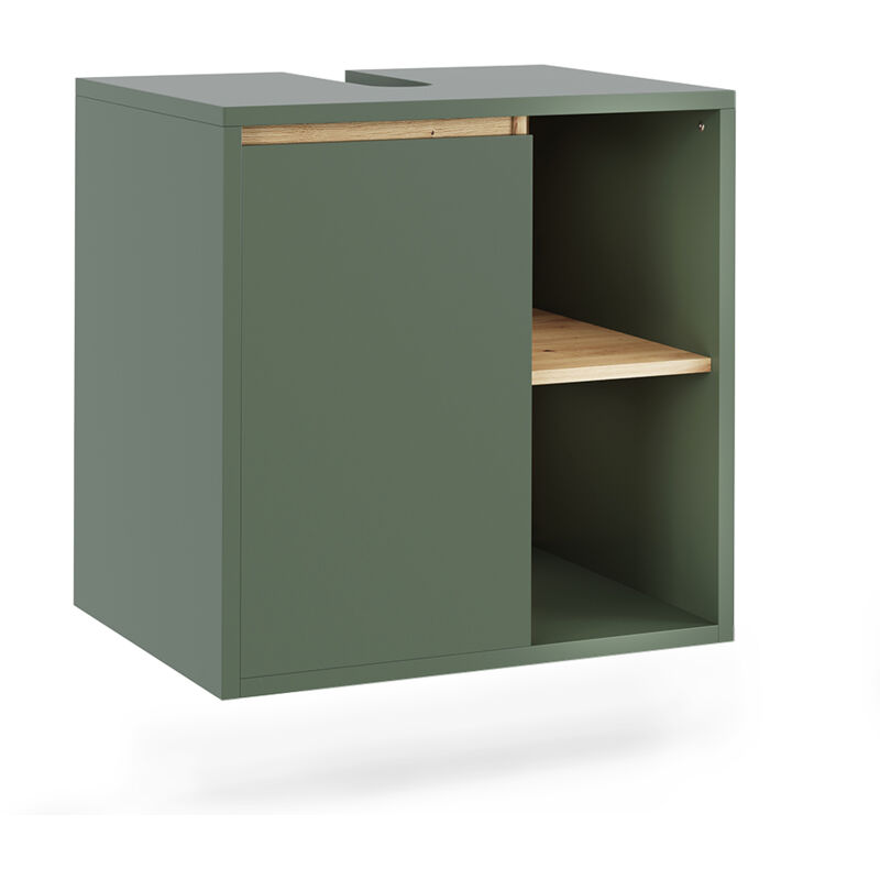 Meuble sous lavabo Viola, Vert/Artisan, 60x60cm avec des étagères ouvertes, Vicco