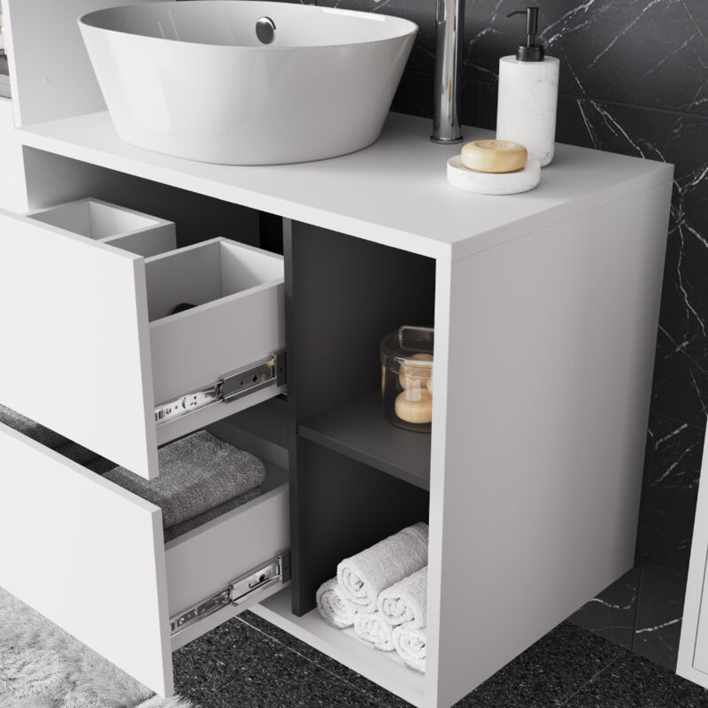 Meuble sous vasque Viola, blanc/gris, 80x60cm avec 2 tiroirs, Vicco