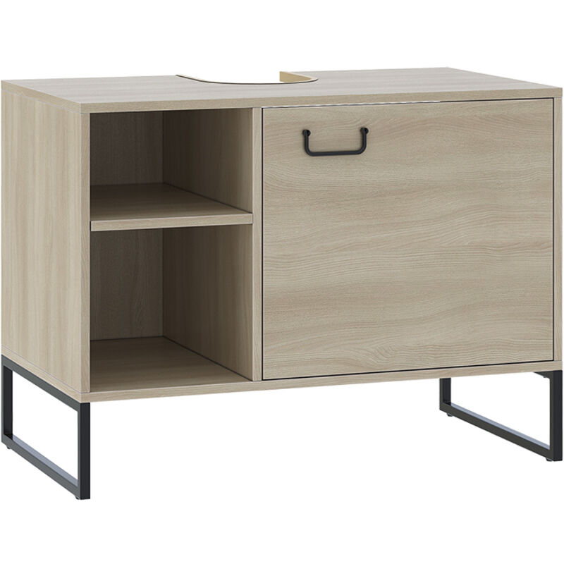 Waschbeckenunterschrank Vionna, Eiche/schwarz, 80 X 60 Cm Mit 2 Offenen Fächern, Vicco
