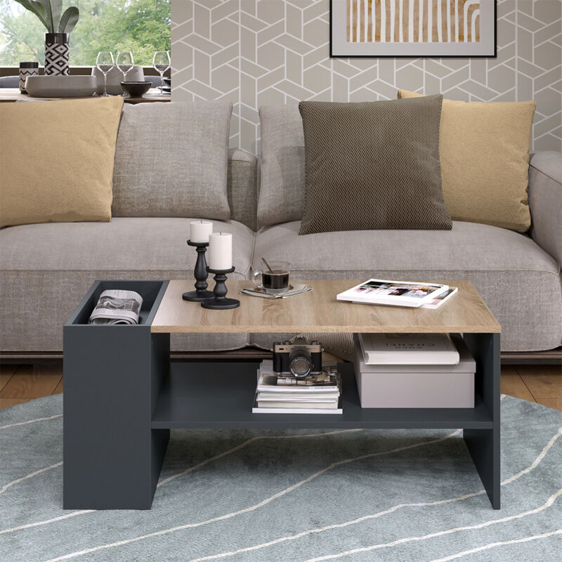 Couchtisch Wido, Anthrazit/sonoma, 100 X 55 Cm Mit Regalen, Vicco