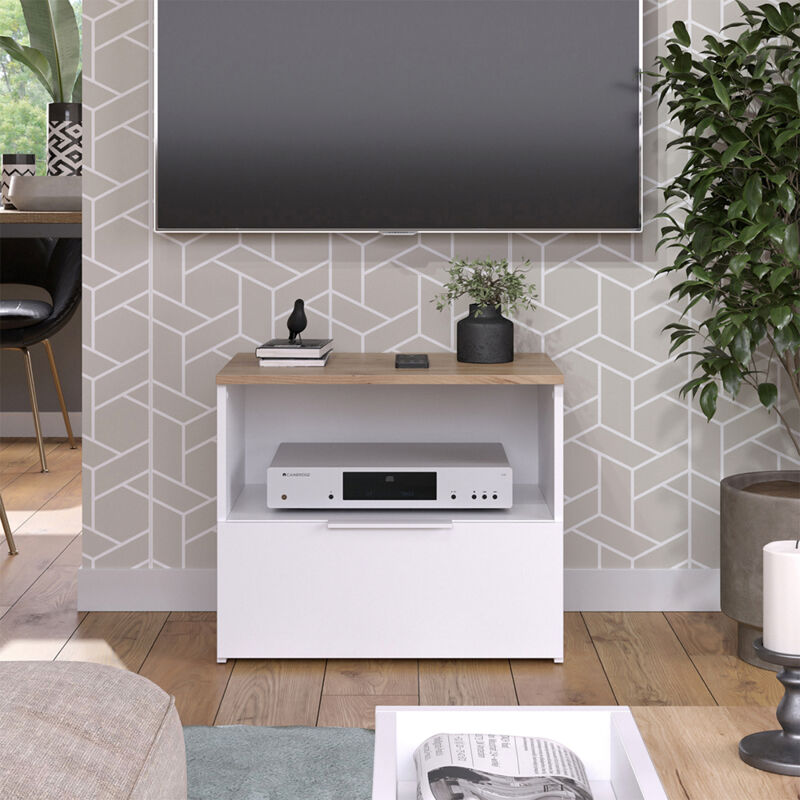 Meuble TV Wido, Blanc/Sonoma, 60x50cm avec tiroir, Vicco