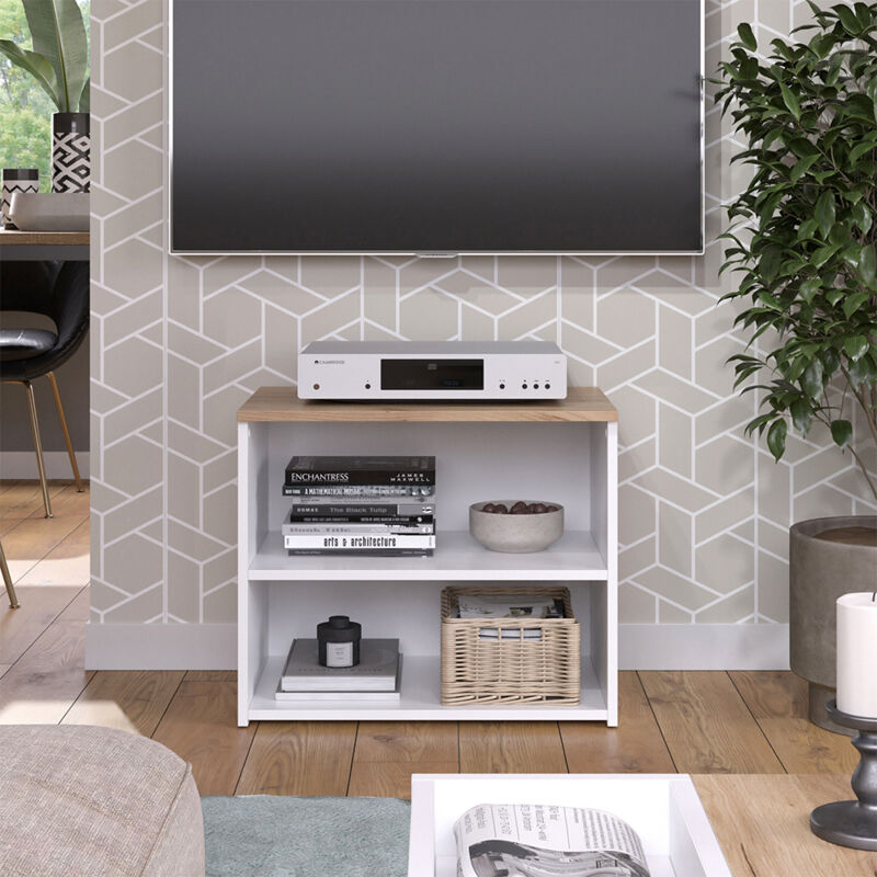 Vicco – Meuble TV Wido 60x50cm – Panneau de particules 16mm – Rangement 2 compartiments – Design moderne blanc/Sonoma