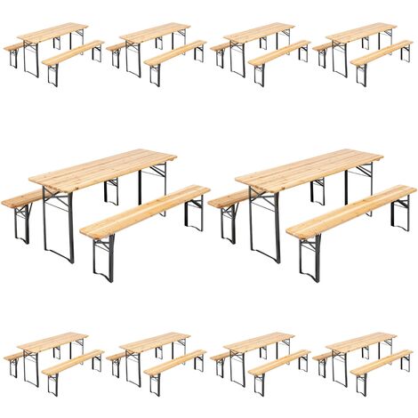 Mob Event Pro – Lot de 10 ensembles brasserie en bois 180 cm – Table pliable pour 8 personnes – Structure acier époxy noire – Usage professionnel intensif