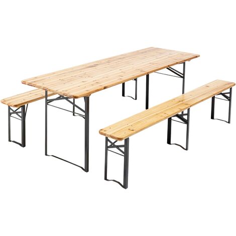 Mob Event Pro – Ensemble brasserie table et bancs de jardin en bois 220 cm – 10 places – Traitement anti-UV et anti-pluie – Pliant pour rangement facile