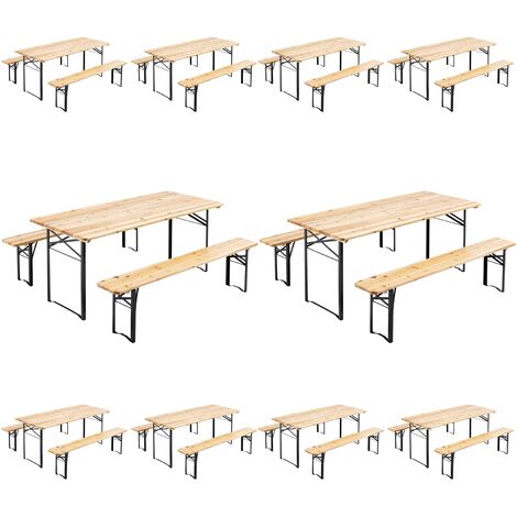 Mob Event Pro – Lot de 10 tables brasserie et 2 bancs pliants en bois de pin – Dimensions 177x80x76cm – Structure acier anti-rouille – Capacité jusqu'à 200kg