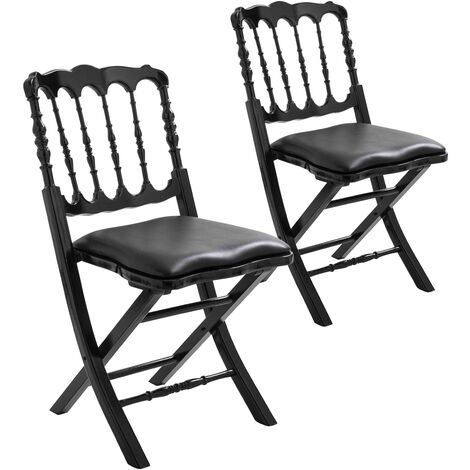 Mob Event Pro – Lot de 2 chaises pliantes noires en hêtre vernis – Galette amovible – Usage intensif intérieur/extérieur – Dimensions 62 x 42 x 83,5 cm