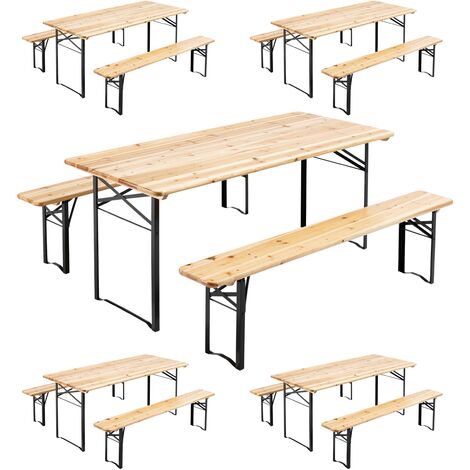 Mob Event Pro – Lot de 5 ensembles table brasserie et bancs bois 177x80x76cm – Structure acier avec finition anti-rouille – Résiste à l'humidité et aux variations de température