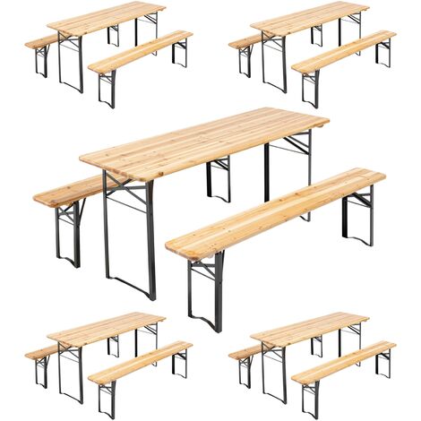 Mob Event Pro – Lot de 5 tables et bancs brasserie en bois de pin verni 180 cm – Charge maximum 200 kg table – 8 places – Rangement facile avec pieds repliables