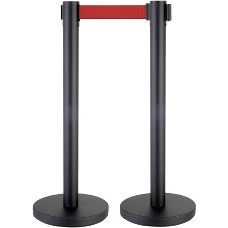 Mob Event Pro – Poteaux de garde corps à sangle rétractable rouge – Structure en acier – Hauteur 91 cm – Sangle 2 m pour contrôle de foule