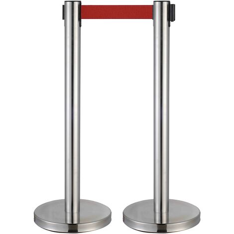 Mob Event Pro – Poteaux de garde corps en acier chromé – Hauteur 91 cm – Sangle rouge 2m – Pour gestion de foule lors d'événements