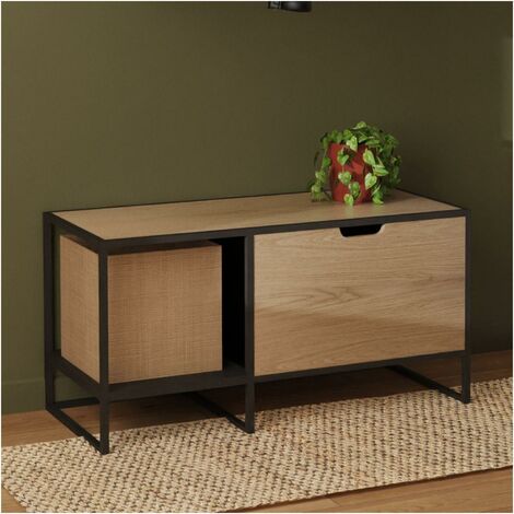 Mob-In – Banc d'entrée avec rangement 90 cm – Hauteur 46 cm – Métal et panneau de particules mélaminé – Finition époxy noir mat