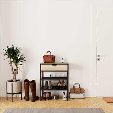 Mob-In – Console d'entrée rangement chaussures métal noir 60x80cm – Plateau PPM – Supporte jusqu'à 60 kg – Style industriel moderne