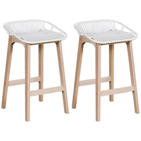 Mob-In – Lot de 2 tabourets de bar en chêne et plastique recyclable – Hauteur d'assise 65 cm – Design scandinave pour cuisine et salon
