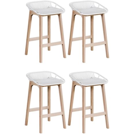 Mob-In – Lot de 4 tabourets de bar en chêne naturel et plastique recyclable – Hauteur d'assise 65 cm – Confort optimal avec repose-pieds