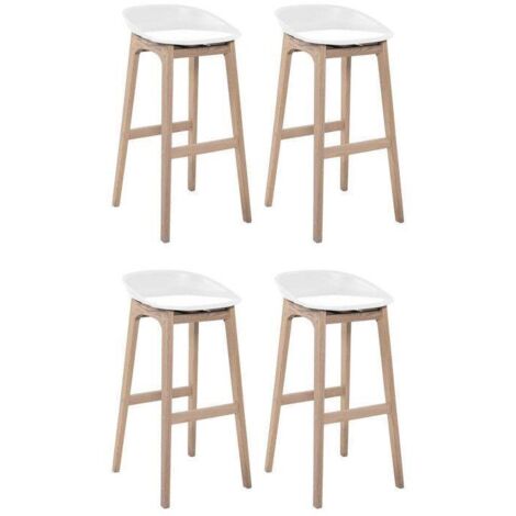 Mob-In – Lot de 4 tabourets de bar en plastique recyclable et chêne naturel 65cm – Design scandinave – Poids max 120kg – Confort autour de l'îlot