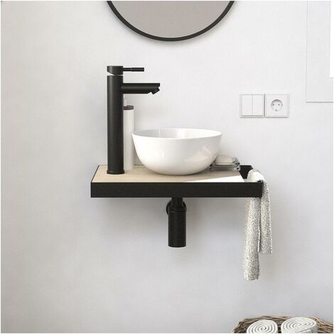 Mob-In – Meuble lave-mains suspendu 45 cm – Plan fin en PPM – Vasque céramique blanche – Porte-serviettes latéral – Pour espaces réduits