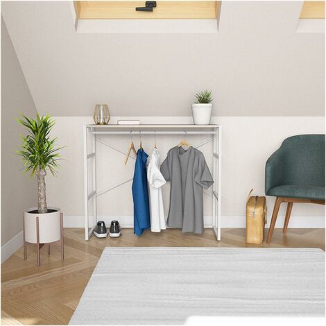 Mob-In – Portant à vêtements sous combles 100x85cm – Métal blanc – Charge maximale 30 kg – Fixation murale recommandée