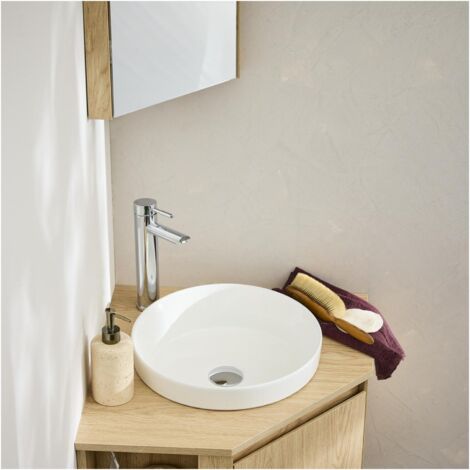 Mob-In – Vasque à encastrer ronde en céramique blanche 36cm – Dimensions L36 x H12 x P36 cm – Trou d'évacuation diamètre 45 mm – Installation facile