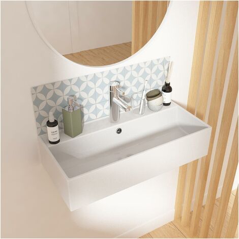 Mob-In – Vasque à poser rectangle en céramique blanche 65x31cm – Évacuation standard 45mm – Trou de robinet inclus – Installation facile