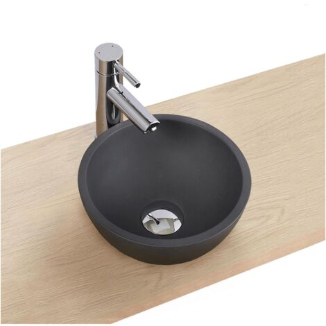 Mob-In – Vasque lave-mains à poser ronde en béton gris 26cm – Hauteur 10cm – Trou d'évacuation standard 45mm – Finition moderne et brute