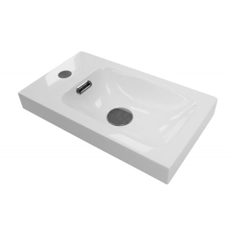 Mob-In – Vasque lave-mains en résine blanche – Hauteur 10 cm, diamètre 26 cm – Meuble à poser avec décor chêne – Installation facile