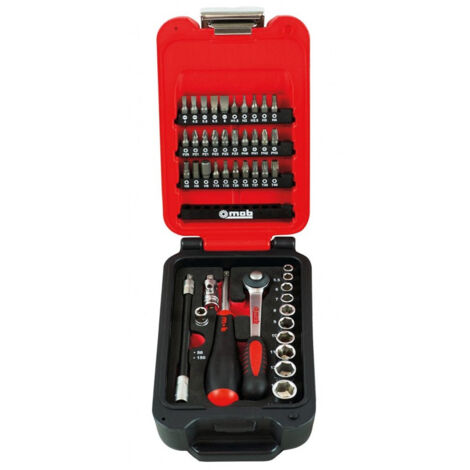 Mob Outillage – Coffret cliquet rond Fast 1/4' 46 pièces – 72 dents – Angle de reprise 5° – Douilles 6 pans pour serrages puissants