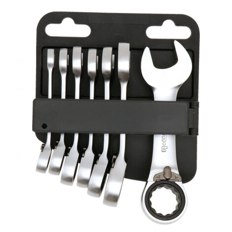 Mob Outillage – Jeu de 7 clés mixtes à cliquet courtes – Dimensions 8-19 mm – Maniabilité exceptionnelle pour espaces restreints – Couple élevé
