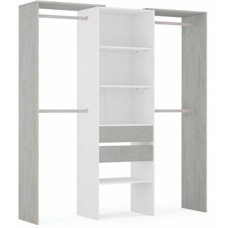 Mobelcenter - Armario Vestidor con 2 Cajones con Barras y Baldas -  Blanco Artik y Gris Cemento - Ancho: 179 cm x Alto: 202 cm x Fondo: 50 cm (1264)