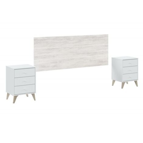 FANMUEBLES Mobelcenter – Cabezal Matrimonio y 2 Mesitas de Noche Sweet – Color Blanco Artik y Blanco Velho – Ancho: 240 cm x Fondo: 33 cm x Alto: 101 cm - (1107)