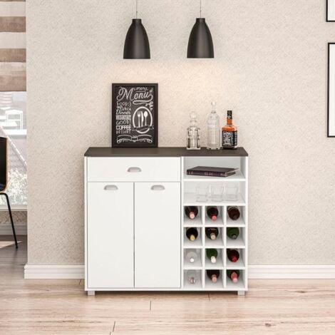 MIROYTENGO Mobelcenter - Mueble Auxiliar de Cocina Botellero 2 Puertas 1 Cajón - Blanco y Gris Grafito - Ancho: 103 cm x Fondo: 40 cm x Alto: 90 cm (1396)